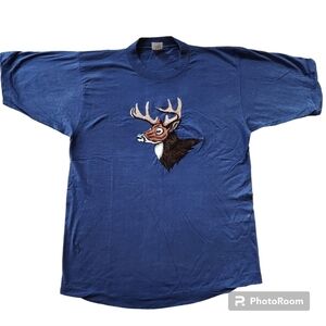 Single Stitch Embroidered Deer Buck Animal Tshirt